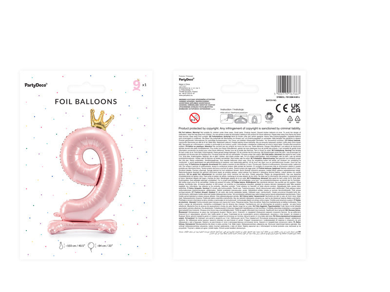 Palloncino Foil Figura 9 Rosa Chiaro Standard Vuoto 70cm