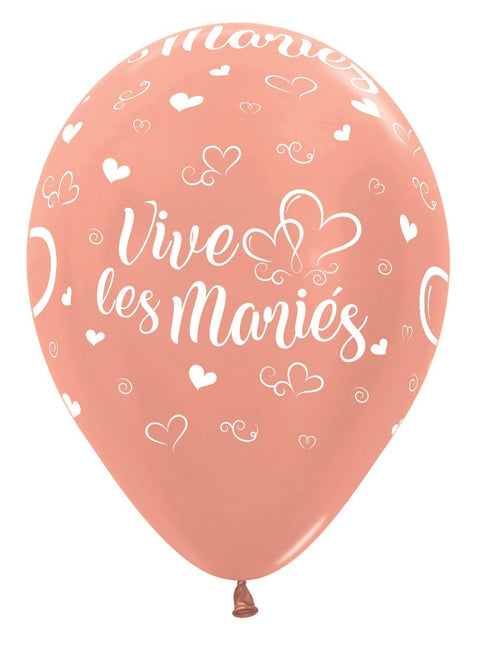 Palloncini Vive Les Maries Hearts Metallic Rose Gold 30cm 25pz