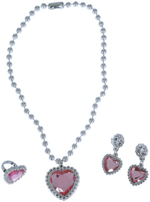 Set di gioielli in argento con cuore rosa