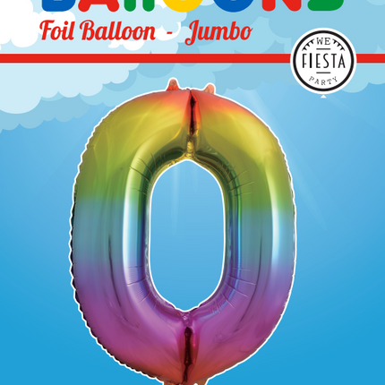 Palloncino Foil Figura 0 Rainbow XL 86cm vuoto