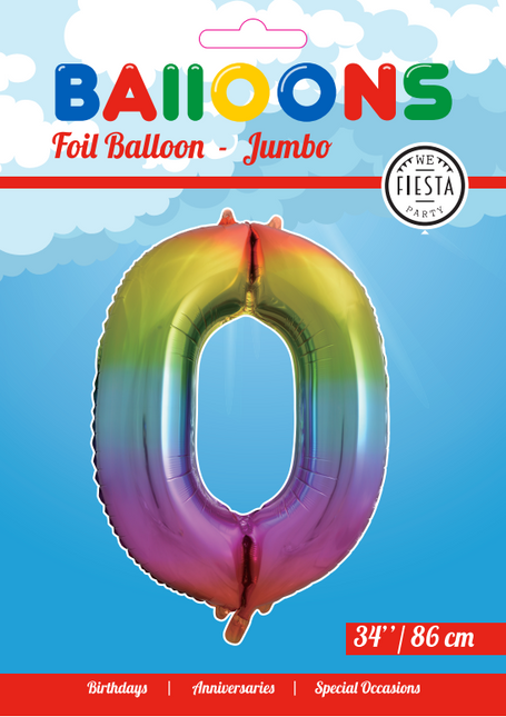 Pallone in foil Figura 0 Arcobaleno XL 86cm vuoto