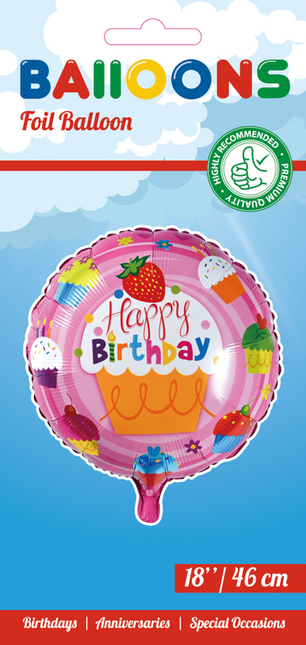 Palloncino ad elio Happy Birthday Cupcakes 45cm vuoto