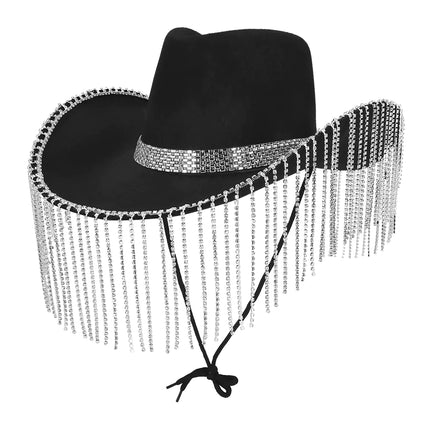 Cappello da cowgirl nero glitterato