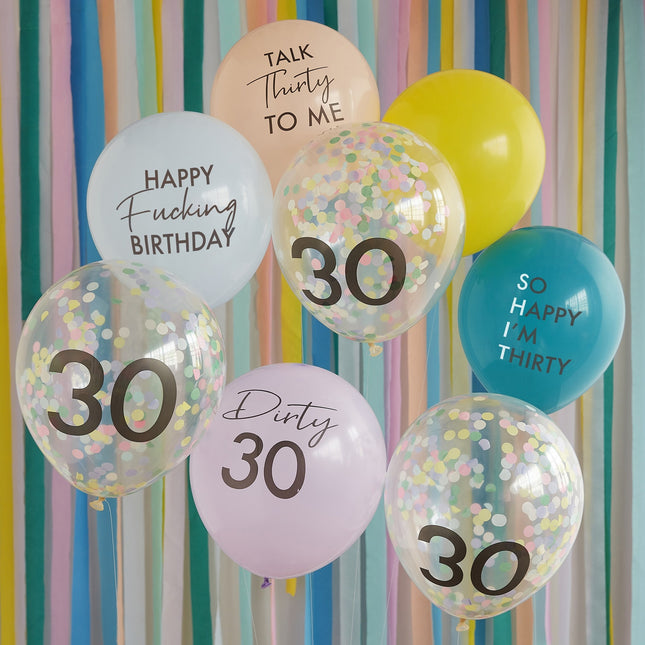 Set di palloncini colorati 30 anni 30 cm 8 pezzi