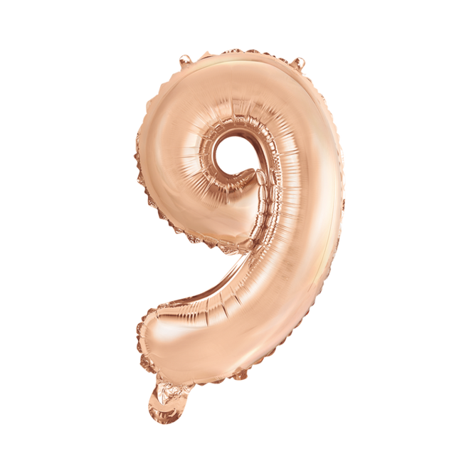 Palloncino in foil Figura 9 Oro Rosa 41 cm con cannuccia