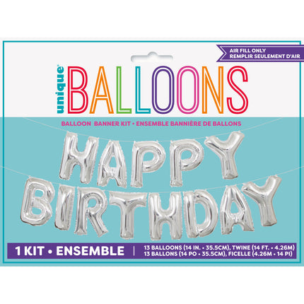 Palloncino in foil Happy Birthday Argento Vuoto 4,31m