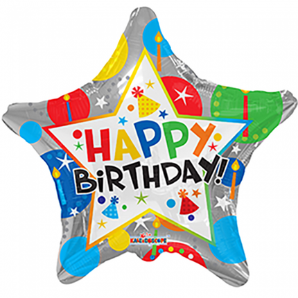 Palloncino ad elio Happy Birthday Star Silver 45cm vuoto