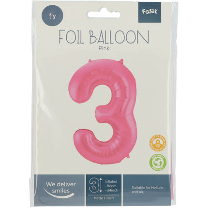 Palloncino Foil Figura 3 Rosa Opaco XL 86cm vuoto