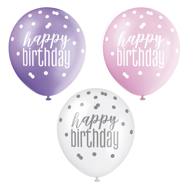 Palloncini di compleanno Happy Birthday Dots 30cm 6pz