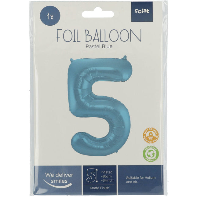 Palloncino Foil Figura 5 Blu Pastello XL 86cm vuoto