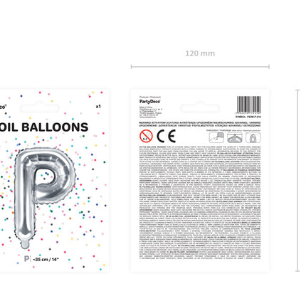 Palloncino in foil Lettera P Argento Vuoto 35cm