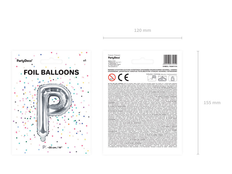 Palloncino in foil Lettera P Argento Vuoto 35cm