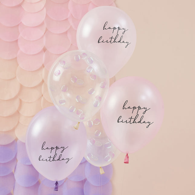 Set di palloncini Happy Birthday conchiglie 30cm 5pz