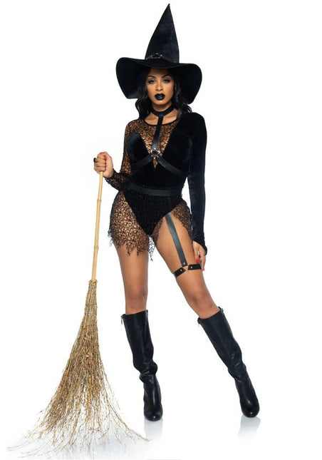 Halloween Kostuum Zwart Dames Bodysuit Tovenares Leg Avenue - Partywinkel - 714718557403