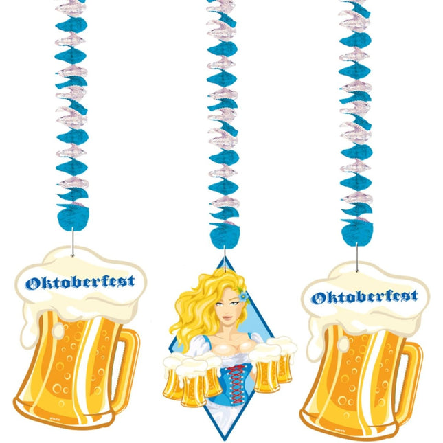 Oktoberfest Hangdecoratie Bierpullen 75cm 3st - Partywinkel - 8714572614917