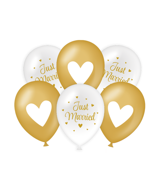 Palloncini party Just Married oro/bianco