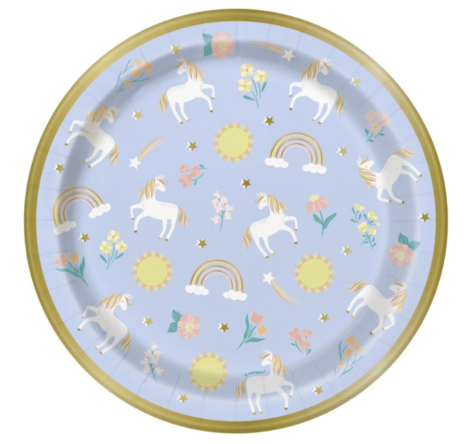 Unicorn Borden Rond Lila 23cm 8st - Partywinkel - 11179807550